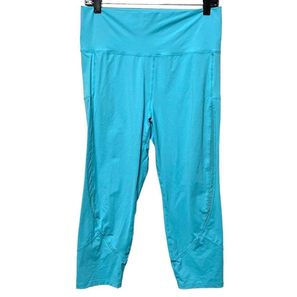 ZYIA Turquoise Blue Mesh Inset High Rise Cropped Leggings 12